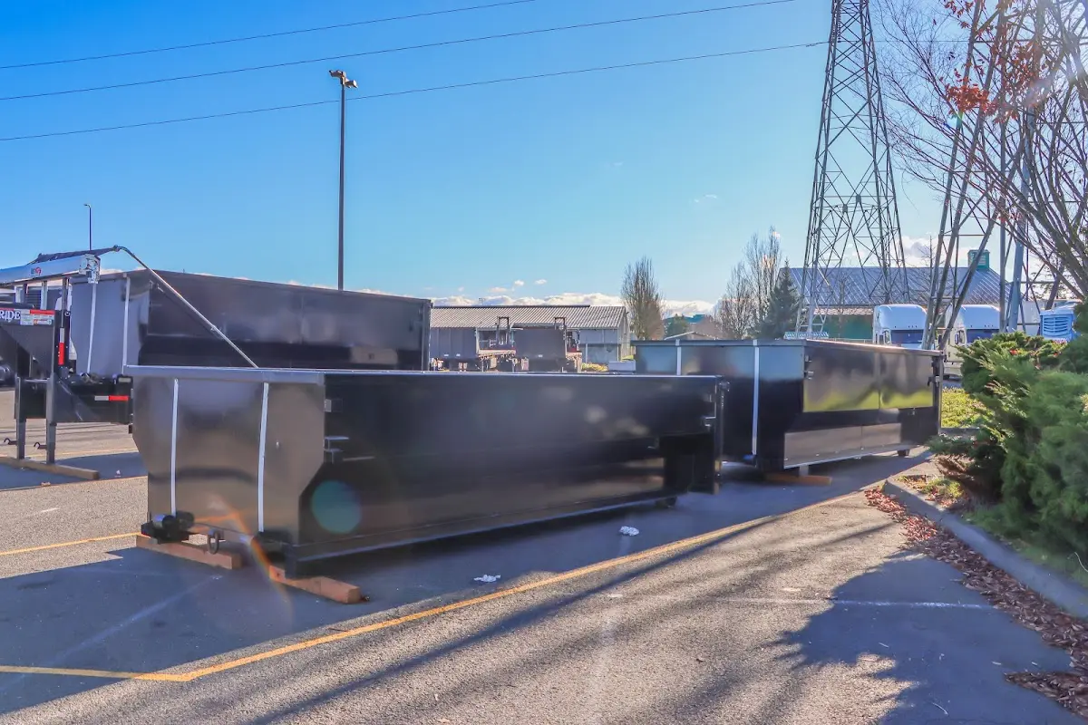 Roll-off dumpster ready for waste disposal at job site for Yard Waste Dumpster Rental in Harrisburg